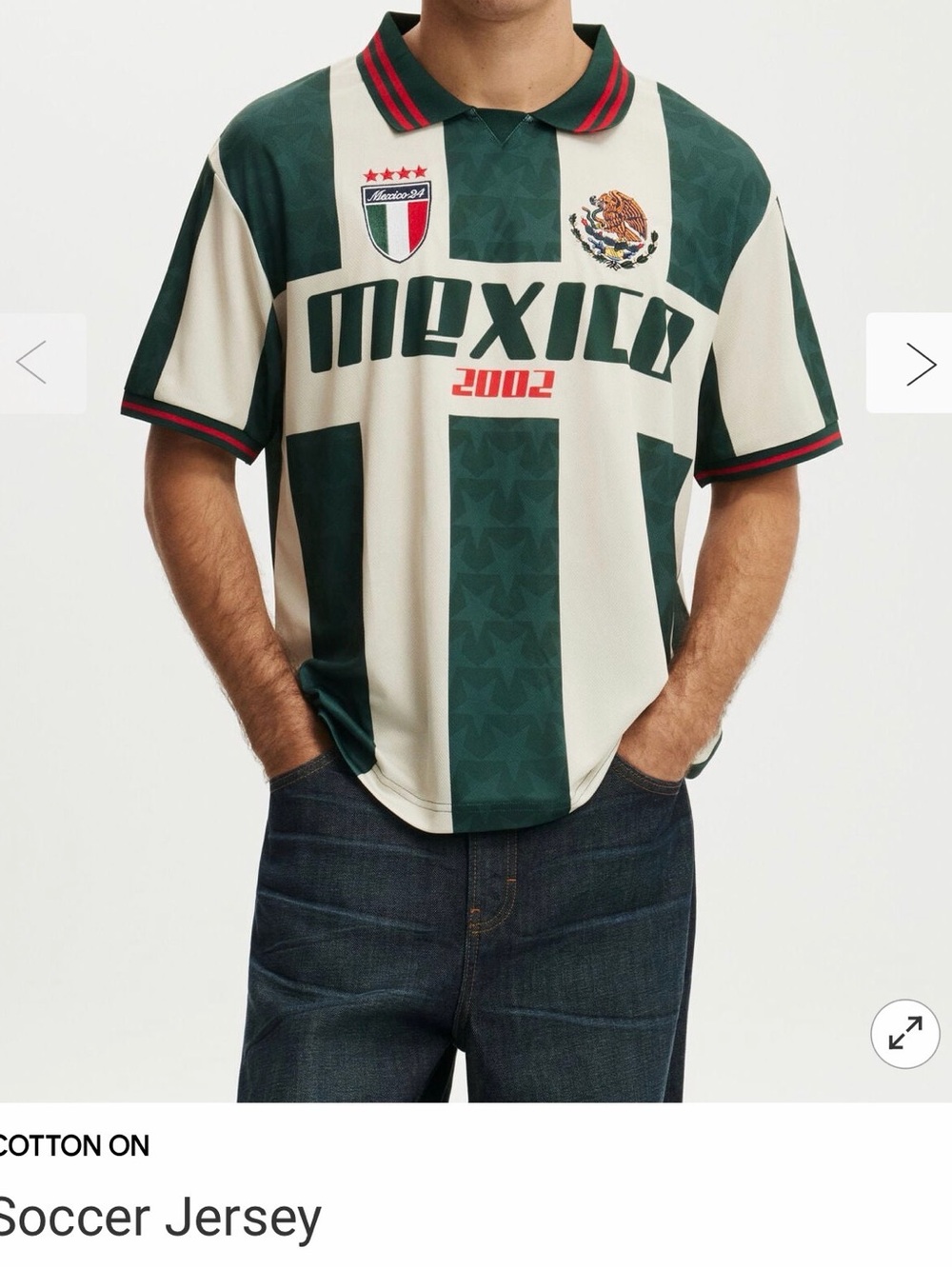 Cotton On Mexico 2002 Green & Cream Soccer Jersey